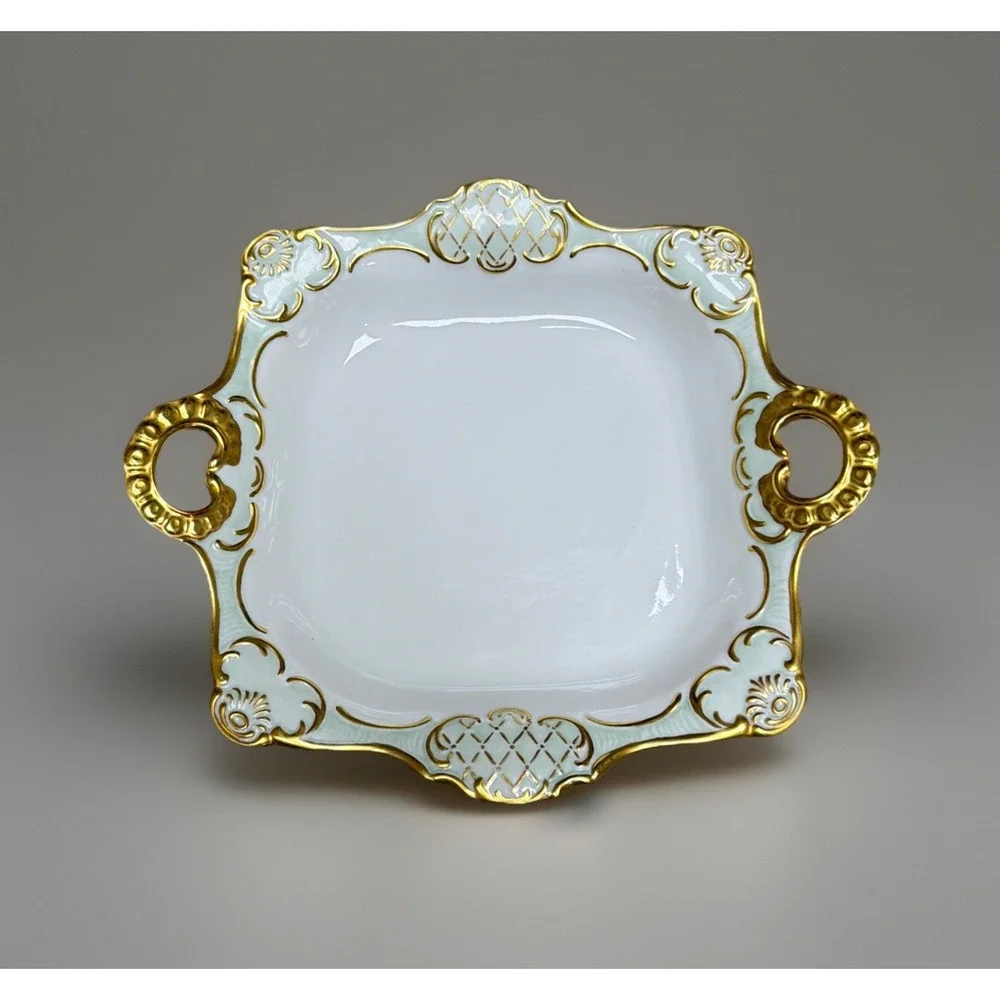Vtg Bavaria Gerold Porzellan‎ White/Green Serving Dish Gold Gilt W Germany